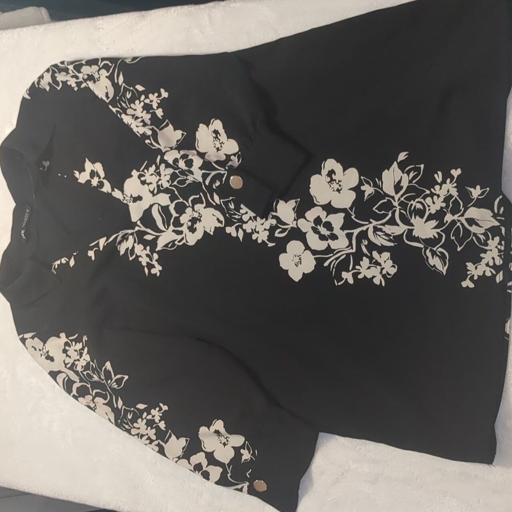 Zara black with floral shirt dress. Size large.